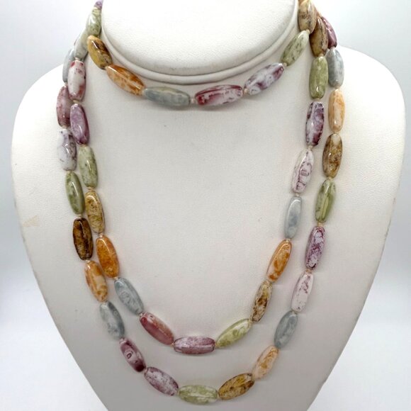 Vintage Multi-Color Glass Beaded Necklace 50" Hand Knotted With Spring Clasp - Picture 2 of 13